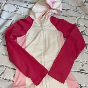 Pink and white zip up hoodie